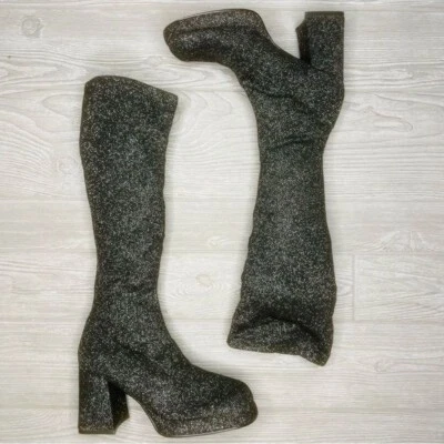 Wild Rose Tela Retro Go Botas Años 70 Inspiradas Cosplay Disfraz Brillo Negro 9 Foto 1 de 4