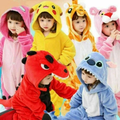 3-9Y Kids Unisex Costume Fancy Dress Cosplay Onesiee Child Hooded Animal Pajamas - Image 1 of 4