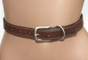 Kids Stitched Brown Leather Belt - Silver Buckle & D Ring SIZE 20/22 -- 26" LONG - Picture 1 of 7