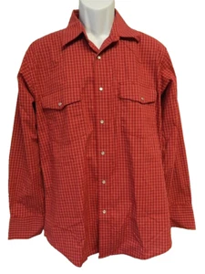 Camisa estilo occidental Wrangler con broches de perlas para hombre talla L roja y blanca a cuadros L/S - Imagen 1 de 14