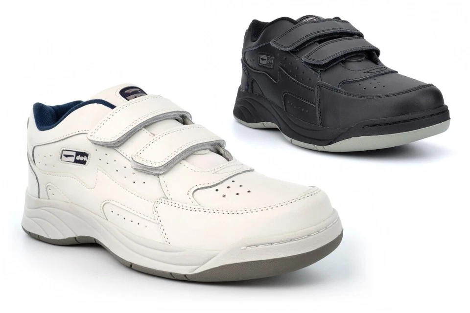 DEK Herren Weite Passform Turnschuhe Herren Extra Große Turnschuhe Touch Verschluss Beschichtetes Leder