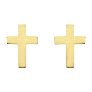 Cross Earrings Classic 4K Yellow Rose Or White Gold In 2 Sizes Your Choice - Picture 1 of 9