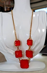 AVON Bright Faceted Collar Necklace ORANGE Gold tone Chain 17-20" Adjustable - Picture 1 of 6