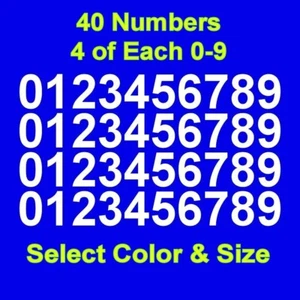 0-9 Numbers Vinyl Sticker Decals - Set of 40 - Select Color & Size 1/2" thru 4" - Picture 1 of 11