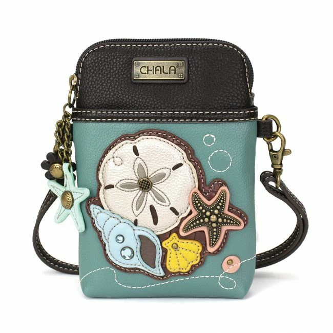 Chala Sand Dollar Shells Cell Phone Crossbody Purse Adjustable Strap Teal Blue