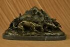 Sculpture Statue Signed Marble Wild Boar Hunting Dogs Animal Figure Art Bronze