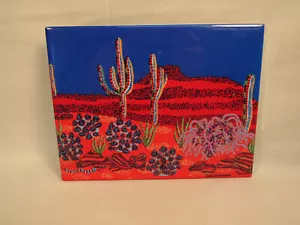 Vintage GOLDWOMAN Hand Painted Southwestern Scene Ceramic Tile Artist Signed - Picture 1 of 4