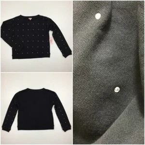 NWT JUICY COUTURE Girl's sz Large Black Silver Rhinestone Long Sleeve Crop Shirt - Picture 1 of 9