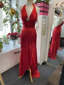 PF Red Prom Evening Special Occasion Dance Dress 8 Halter Hi-Low - Picture 1 of 10