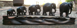 ANTIQUE EBONY[macassar]  5 ELEPHANT BRIDGE - Picture 1 of 7