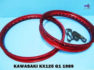 KAWASAKI KX125 G1 1989 FRONT & REAR RED ALU WHEEL RIM SET (ma2040) - Picture 1 of 5