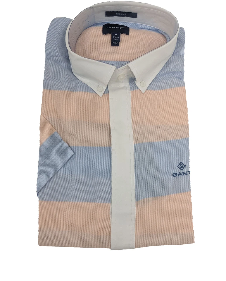 Camisa BD Para Hombre GANT Peach Bud Pastel Rayas Manga Corta Talla M Nueva con Etiquetas Foto 1 de 1
