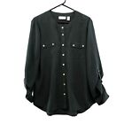 Chico's Womens Black Roll Tab Button Up Blouse Size 12 Large L Or 2 Chest Pocket