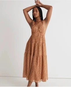 Vestido midi Madewell naranja Georgette manga con volantes en capas en prado margarita nuevo con etiquetas 4 - Imagen 1 de 7