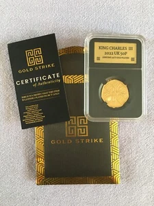 GOLD STRIKE 2022 KING CHARLES III UK 24 CARAT GOLD PLATED 50 PENCE COIN - Picture 1 of 8