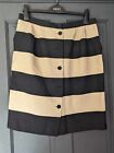Jaeger Size 14 Black Cream Stripe Knee Length Skirt Button Up Front Lined