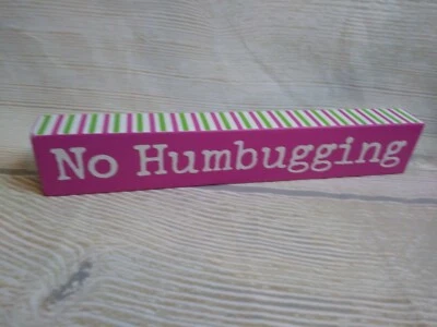 Novo! Placa "SEM HUMBUGGING" Caixa Quadro Decoração Fazenda Natal Listrado Rosa - Imagem 1 de 4