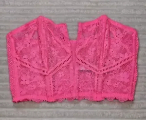 Victoria's Secret Bra Bustier Corset SMALL Hot Pink Lace Strapless No Wire Boned - Picture 1 of 12