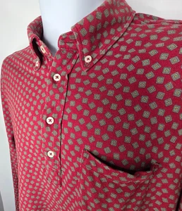 Camisa geométrica roja grande Ralph Lauren para hombre cuello abotonado manga larga - Imagen 1 de 14