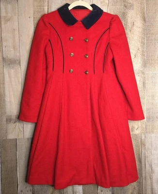 Vintage F.W. Chaqueta Fischer Niñas Talla 12 Rojo Lana Vestido de Vacaciones Abrigo Ver Defectos Foto 1 de 4