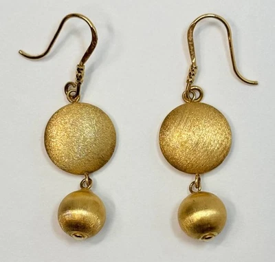 Pendientes colgantes vintage Fratelli Chini Italia disco y cuentas de oro amarillo de 18 quilates Foto 1 de 4