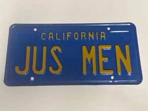 Vintage California Blue & Yellow License Plate- Personalized JUS MEN (JUST MEN) - Picture 1 of 3