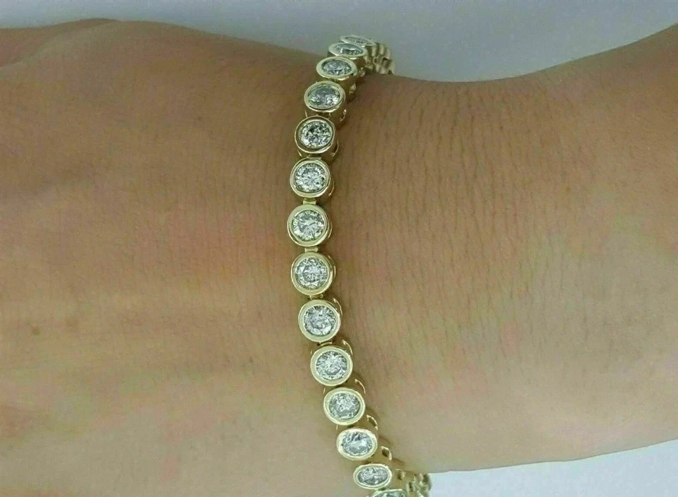 7.00 Ct Round Lab Created Diamond 14K Yellow Gold FN Bezel Tennis Bracelet 7.25" - Image 1 of 1