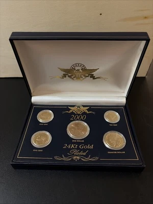 2000 United States Mint Proof Five (5) Coin Set 24kt Gold-Plated - Image 1 of 3