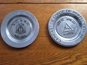 2 Old Wilton Pewter Plates 1973 LANCASTER LODGE OF PERFECTION 1972 LCSRC - Picture 1 of 4
