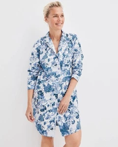 NEW! HAVEN WELL WITHIN  Organic Cotton Poplin Blue Floral Sleep Shirt - XS - Picture 1 of 4