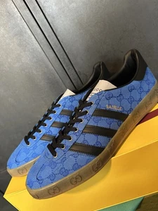 Gucci X Adidas Men’s Blue GG Leather Gazelle’s Size 15UK/16US - Picture 1 of 24