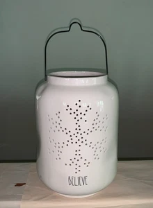 Large Rae Dunn BELIEVE Lantern ~ Brand New ~ Snowflake Luminary Ivory Winter - Picture 1 of 15