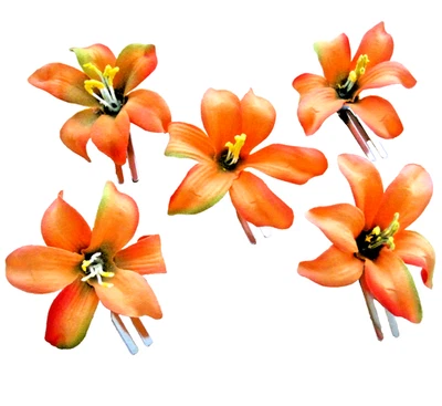 5 Piece Lot Small 2" Mango Orange Lily Silk Flower Hair Clips - Image 1 of 4