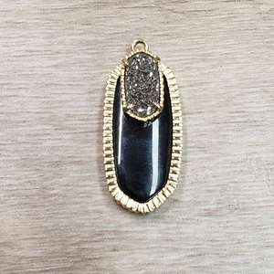 Kendra Scott Darcy Black Platinum Drusy Gold Tone Two Stone Danielle Single Drop - Bild 1 von 4