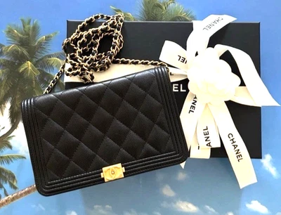 CHANEL Classic Black BOY WALLET ON CHAIN WOC Caviar Leather Bag NEW - Image 1 of 4