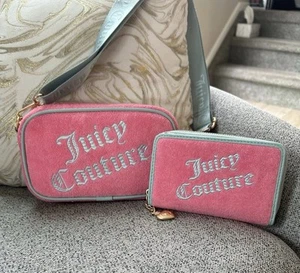 ¡Nuevo! Exclusivo Bolso Juicy Couture Rosa y Verde Azulado con Cartera Corazón Bandolera - Imagen 1 de 11