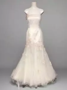 Veromia Pale Pink Cream Strapless Flower Embroidered Wedding Dress (VR2165) Size - Picture 1 of 23