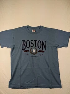 90s T-Shirt Ships Boston Massachusetts Single Stitch Sail Blue Unisex Vintage Large - Bild 1 von 7