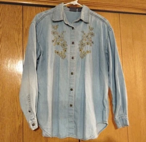 Camisa de mezclilla bordada Liz Wear Liz Claiborne de colección abotonada años 80 talla M - Imagen 1 de 8
