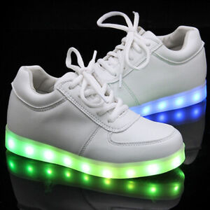 Unisex LED Light Up Shoes Luminous USB Trainer Sneaker High Top Casual Flat Shoe