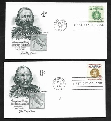 #1168-1169  4&8c Giuseppe Garibaldi - Italian Patriot - Set of 2 Artmaster FDCs - Image 1 of 2
