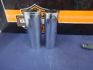 Par vintage Harley Davidson FL CROMADO USADO +2 CUBIERTAS DESLIZANTES horquilla superior - Imagen 1 de 13