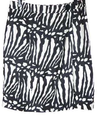 SK14695-ANN TAYLOR Mujer Seda Lana Envolvente Falda Animal Cebra Negro Beige Talla 8 Foto 1 de 4
