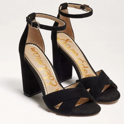 Sam Edelman Yancy Suede Ankle Strap Peep Toe Block Heel Sandals Black Womens 8.5 - Image 1 of 4