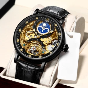 KINYUED Skelett Tourbillon Mondphase Mechanische Uhr Luxus Herren Diamant Uhr - Bild 1 von 22