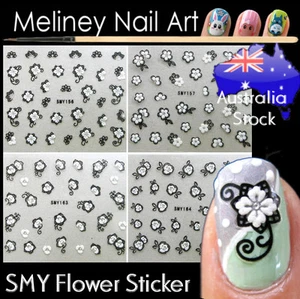 SMY Flower Nail Art Stickers Black Floral Decorations Decal Craft Supplies cute - Picture 1 of 6