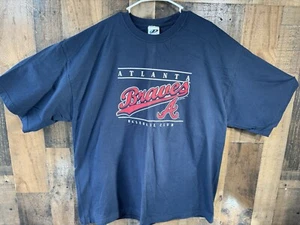 Vintage Atlanta Braves Baseball Club Blue Graphic T-shirt 100% Cotton Tee XXL - Picture 1 of 12