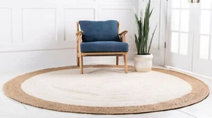 Rug 100% Natural Jute Reversible Round Braided Style Rug  Living Modern Area Rug - Picture 1 of 10