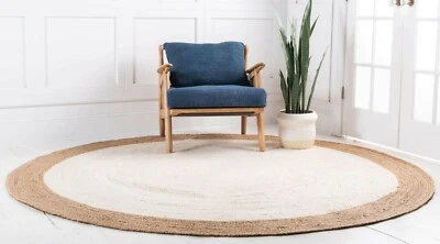 Rug 100% Natural Jute Reversible Round Braided Style Rug  Living Modern Area Rug - Image 1 of 4