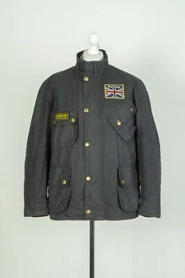-Chaqueta de motociclista Barbour International Union Jack negra de cera para hombre talla XL Foto 1 de 4